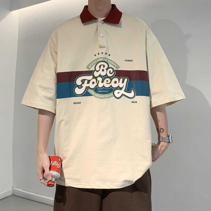 Áo Thun polo Dáng Rộng Thêu Chữ Thời Trang size M-3XL Cho Nam