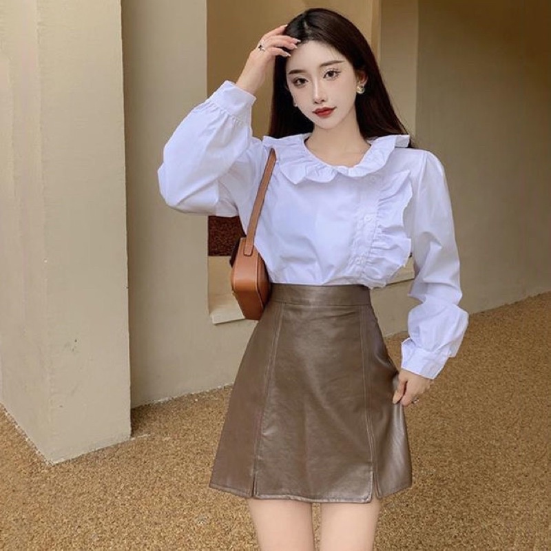 Set Áo Khoác Da Gile + Chân Váy Da Cá Tính Cho Nữ