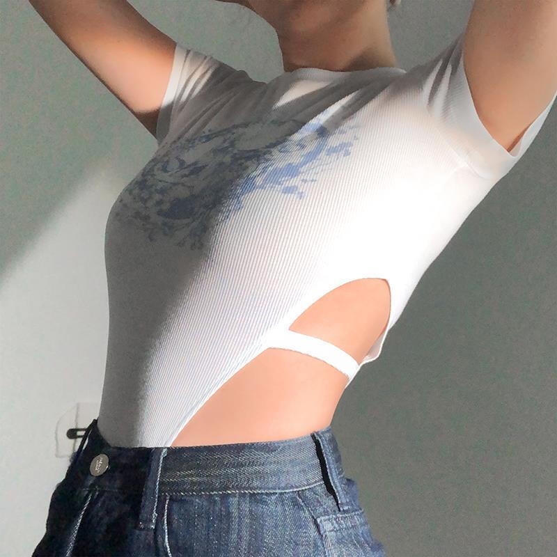 Summer new Korean style design sense close-fitting small machine hot girls hollow jumpsuit slimming waist-revealing short-sleeved top fashion | BigBuy360 - bigbuy360.vn
