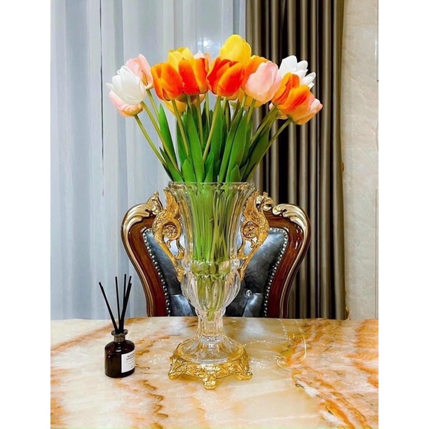 Lọ Hoa Thủy Tinh Viền Vàng Dáng Ly.