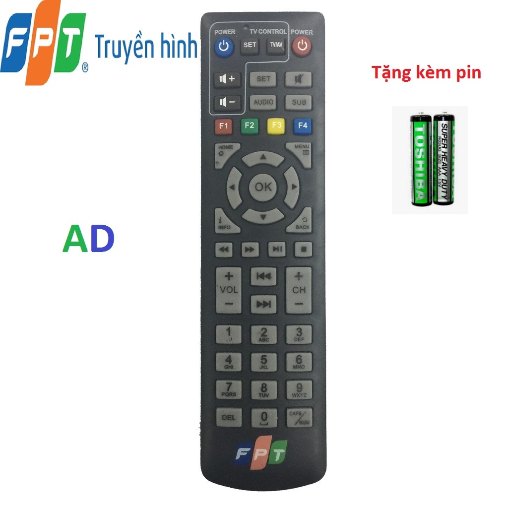 Điều khiển đầu box FPT loại tốt  -Tặng kèm pin - Remote từ xa đầu mạng FPT hàng chính hãng