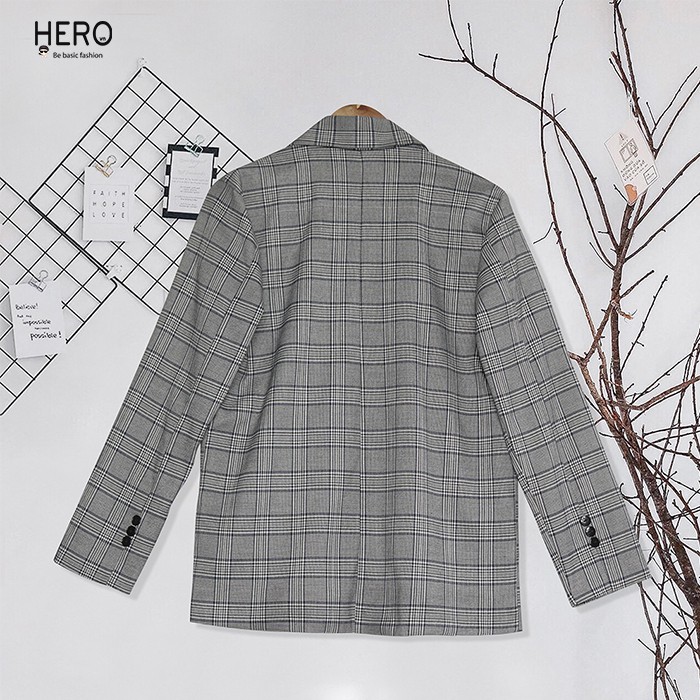 [HÌNH THẬT] Áo Blazer Kẻ Nam, Túi Hộp, Áo Khoác Caro Form Rộng Màu Xám, Phong Cách Hàn Quốc BZ16