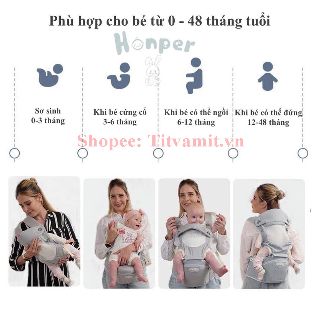 [CAO CẤP] Địu ngồi Honper 4 tư thế, địu ngồi cho bé sơ sinh đến 48 tháng tuổi