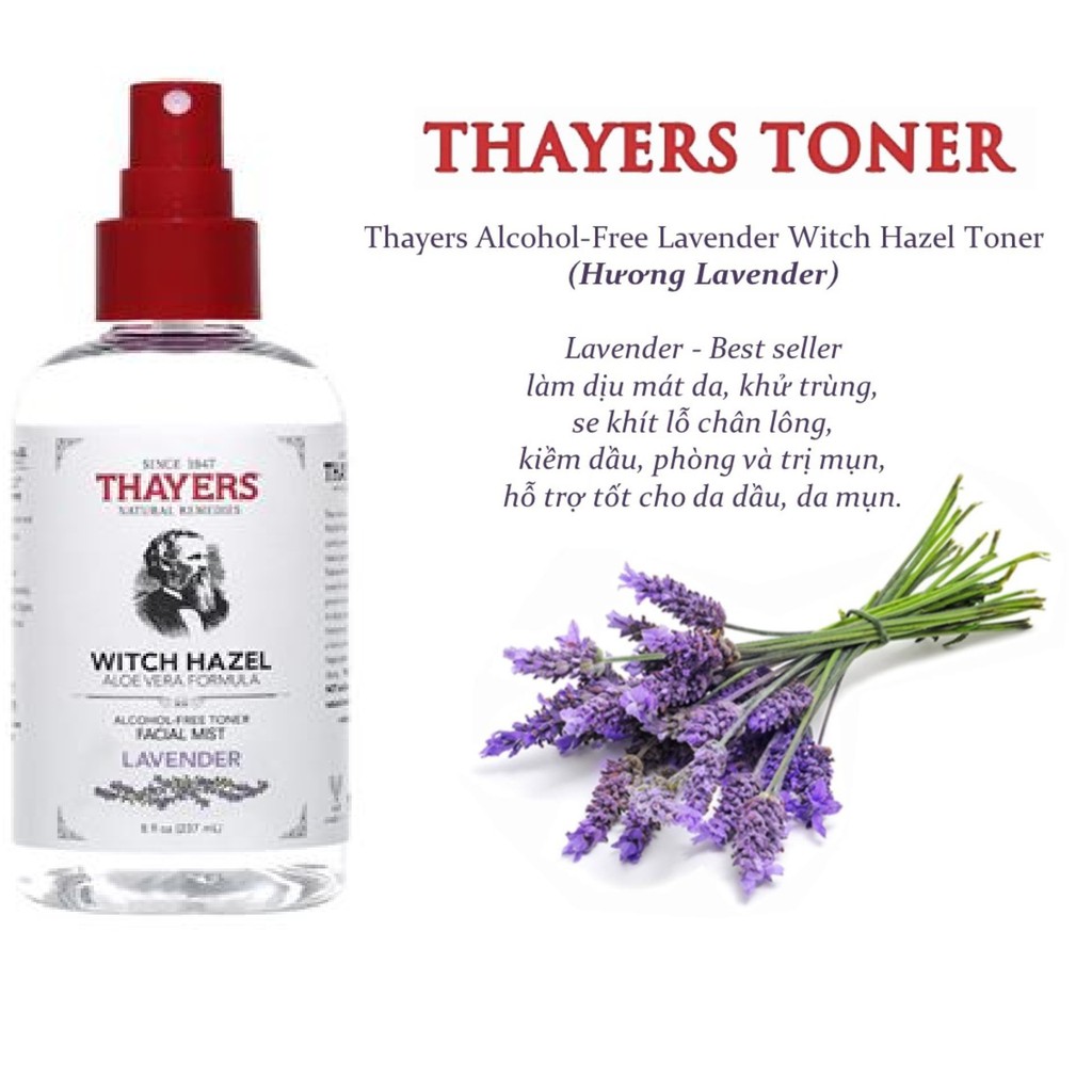 Nước Hoa Hồng Dạng Xịt Thayers Toner Facial Mist Lavender 237ml + Tặng bông tẩy trang Ipek 80 miếng