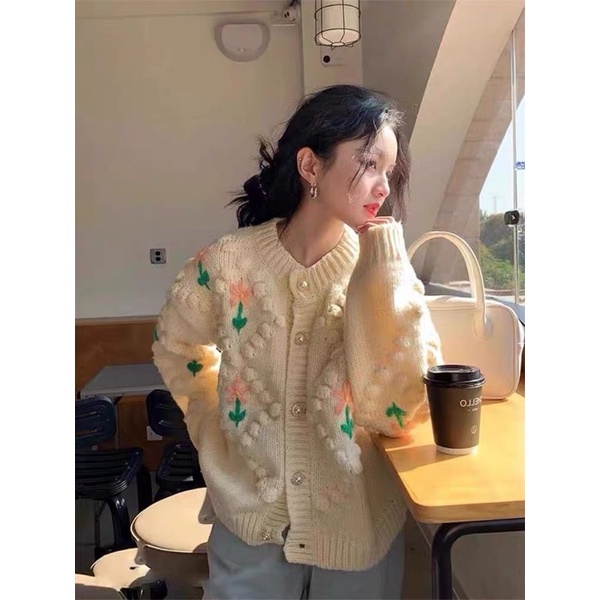 Áo len thêu hoa len cashmere mẫu mới 2022, áo len cardigan phong cách Châu Âu.