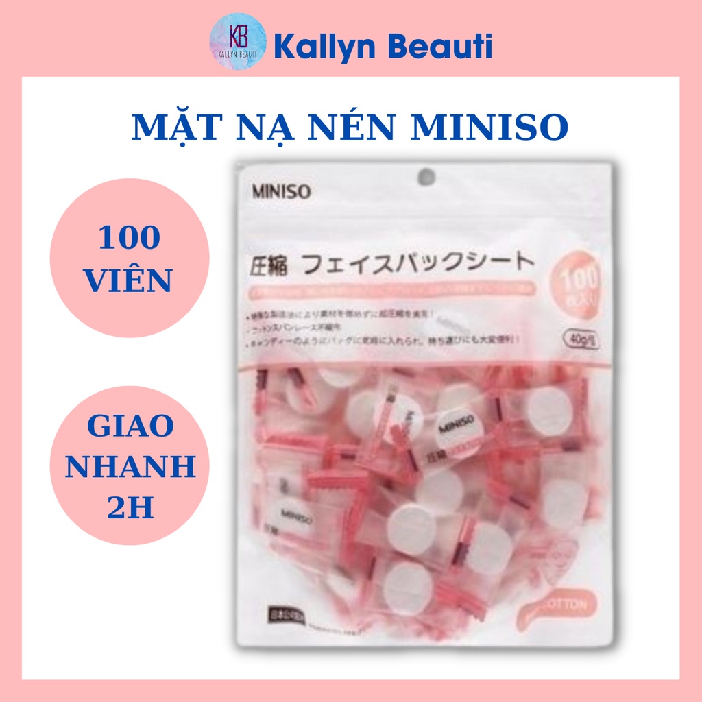 Mặt Nạ Giấy Nén Miniso Túi 100 Viên Mask Nhật Bản Dưỡng Da Kallyn Beauti