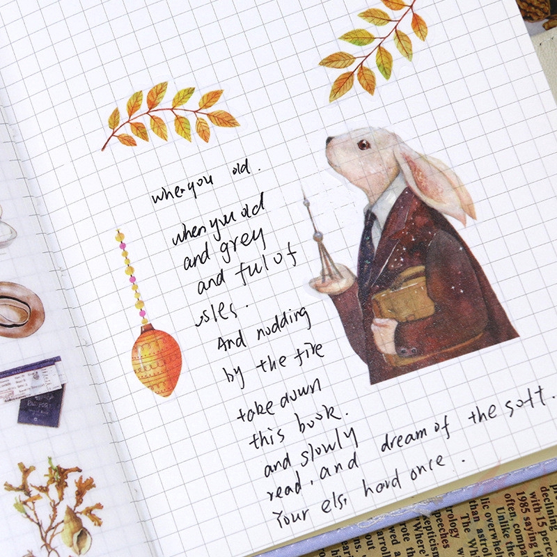 &gt; Ready Stock &lt;❉ Original Retro Giấy và decal dán tường ❉6Sheet/set Rabbit Diary Scrapbooking Decals Stickers