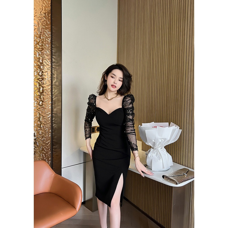 ZYHT Đầm Dự Tiệc Dáng Ôm Màu Đen Trang Trọng Thời Trang Hàn Quốc 20164
