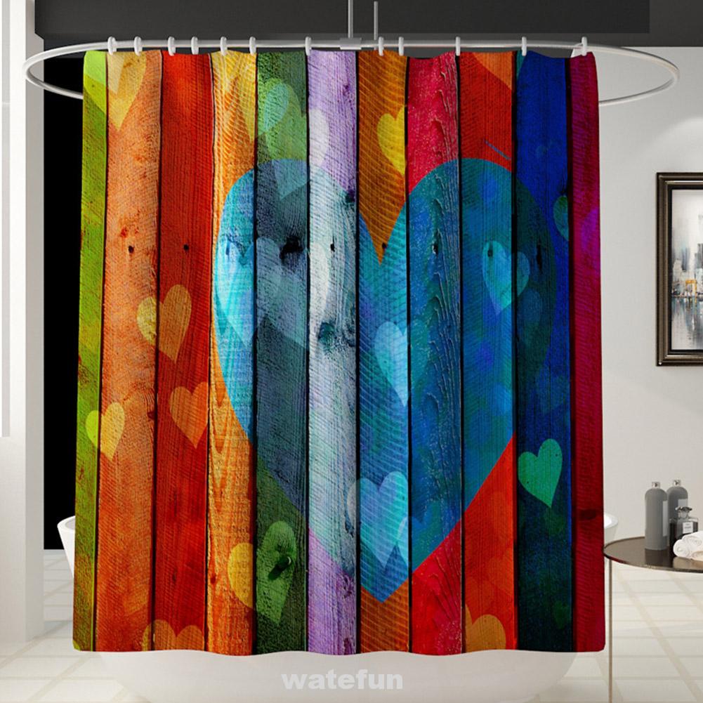 Home Washable Polyester Separate Non Slip LOVE Heart Pattern Waterproof Fabric Shower Curtain Set