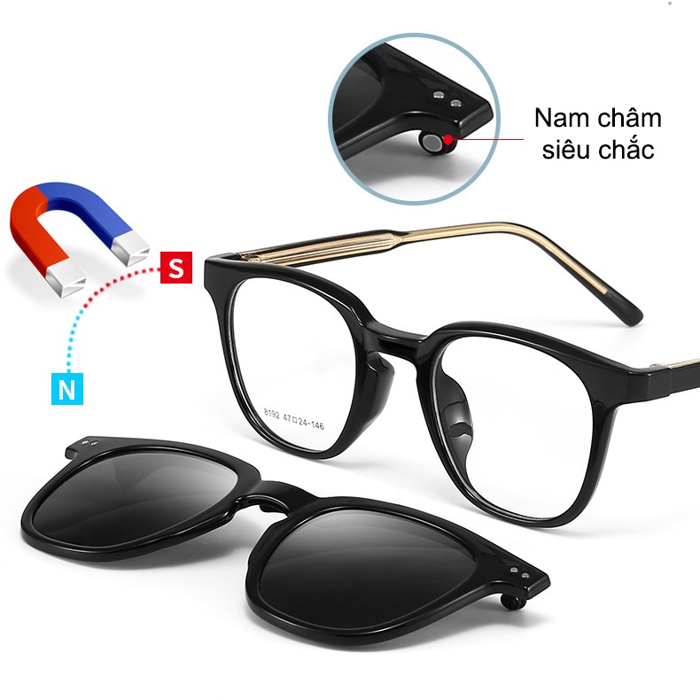 Gọng kính cận râm [clip-on] phân cực nam nữ 8912 ( tặng kèm thẻ thử phân cực )