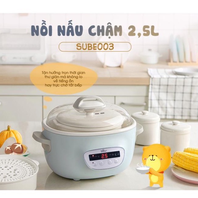 Nồi nấu chậm đa năng Bear DDZ-C25E1/SUBE002 2.5L, CS 380W,  tích hợp 5 lõi sứ thông minh, Hàng Chính Hãng, BH 18 tháng