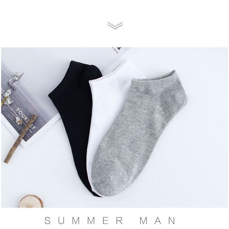 Tất ngắn nam Vớ thấp cổ cotton 3 màu trơn chống hôi chân