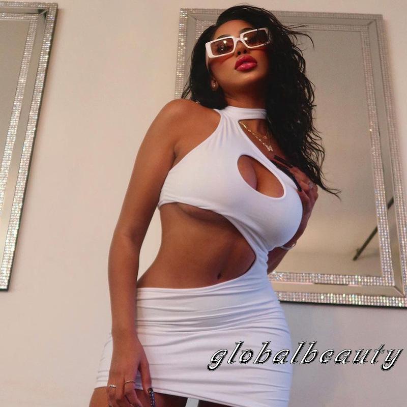 Đầm mini dáng ôm màu trắng đen quyến rũ thời trang mùa hè cho nữ 2022