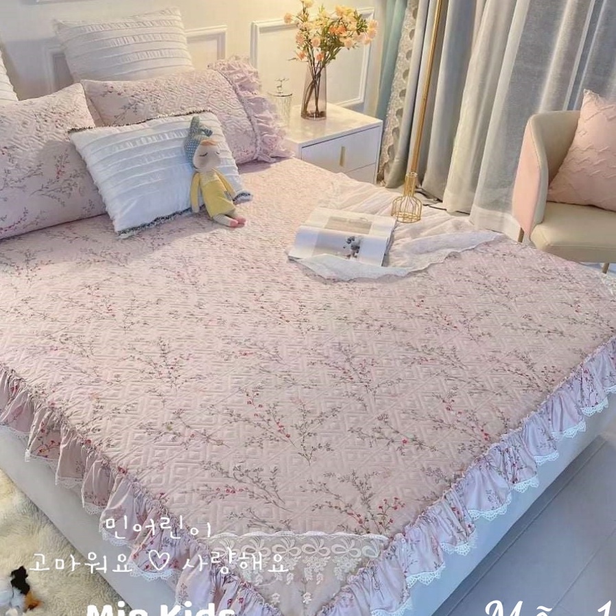 Set Ga Gối Phủ Chân Giường Chần Bông Hoạ Tiết Hoa Nhí Hàn Quốc - Little Bear