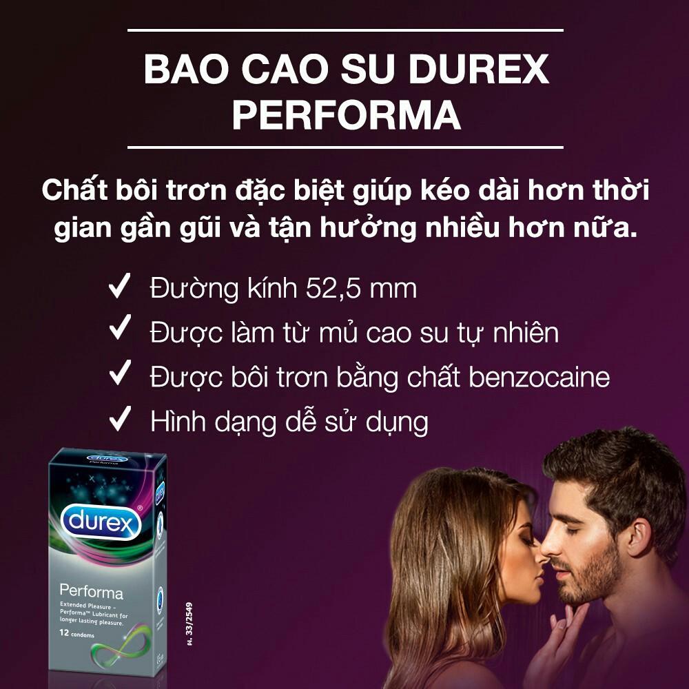 [Combo 3 Hộp] Bao cao su Durex Performa - BCS Siêu Mỏng Cao Cấp - hộp 12 bao