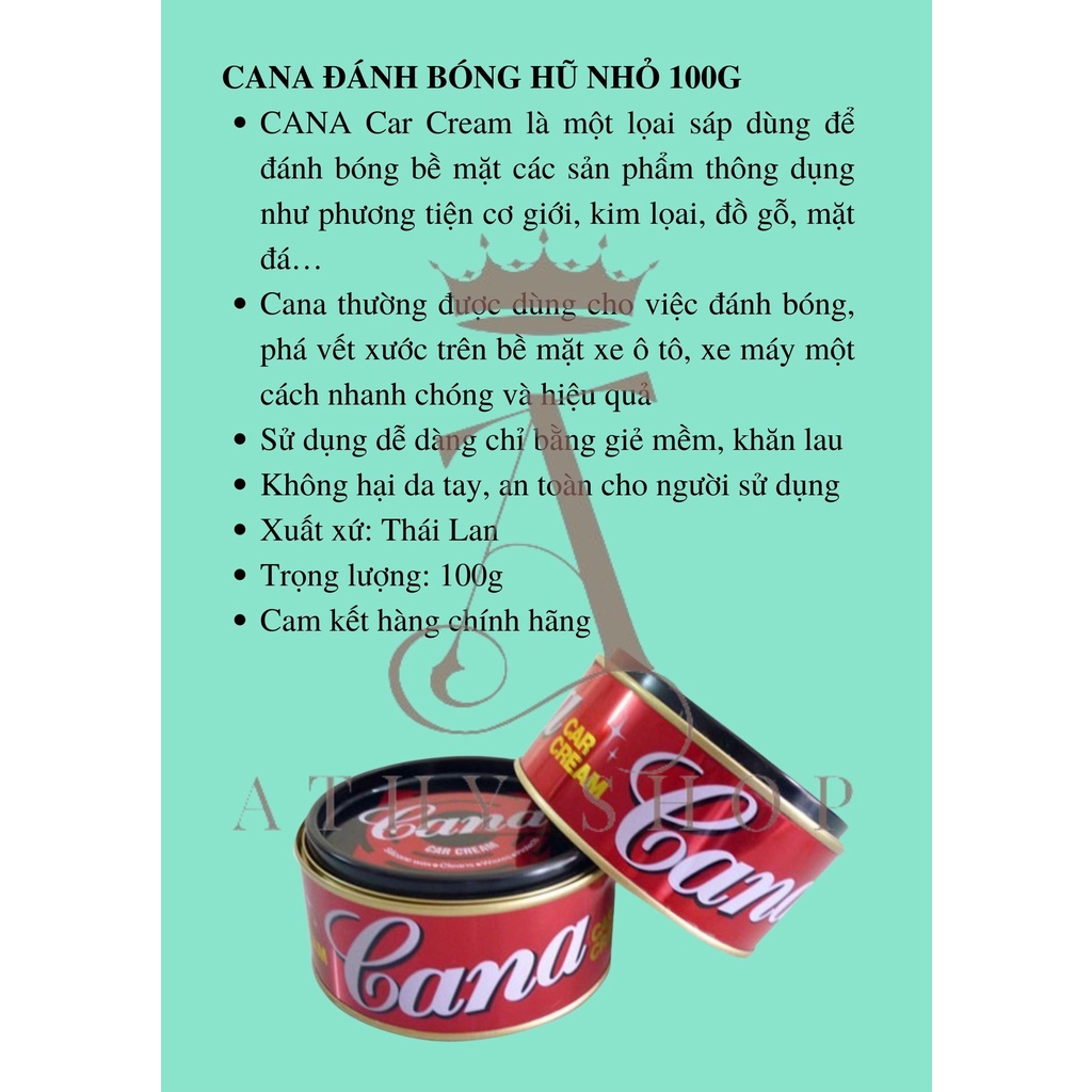 Cana hũ nhỏ 100g, dung dịch đánh bóng xe hơi ô tô xe máy, xóa vết xước bề mặt sơn & nhựa, car cream, hộp cà na rẻ sỉ