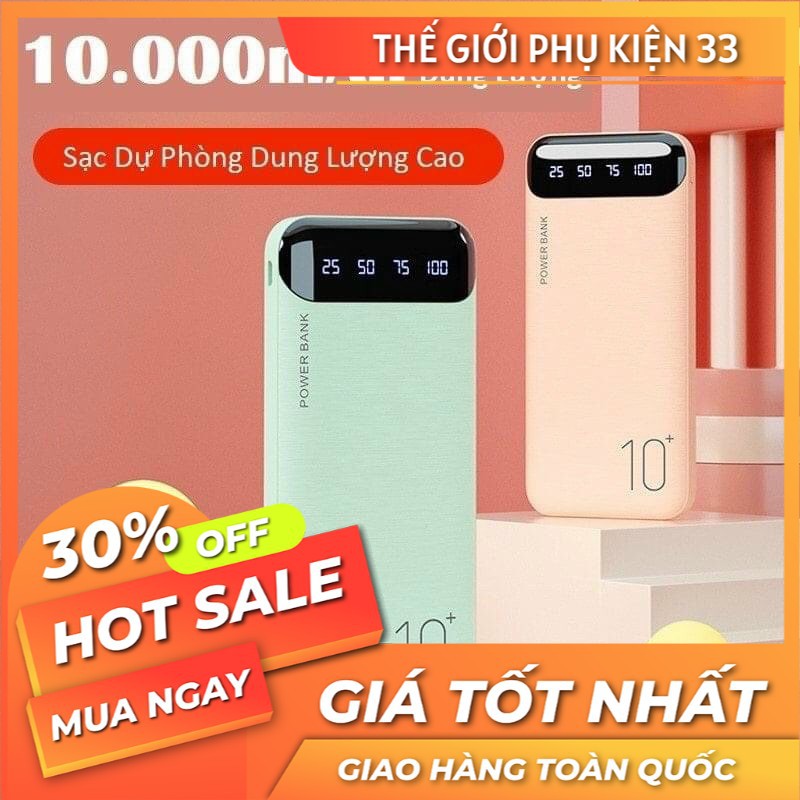 Sạc dự phòng 10000mAh tích hợp đèn Led hiển thị pin, 2 cổng sạc USB, Bảo hành Chính hãng Remax Wk161