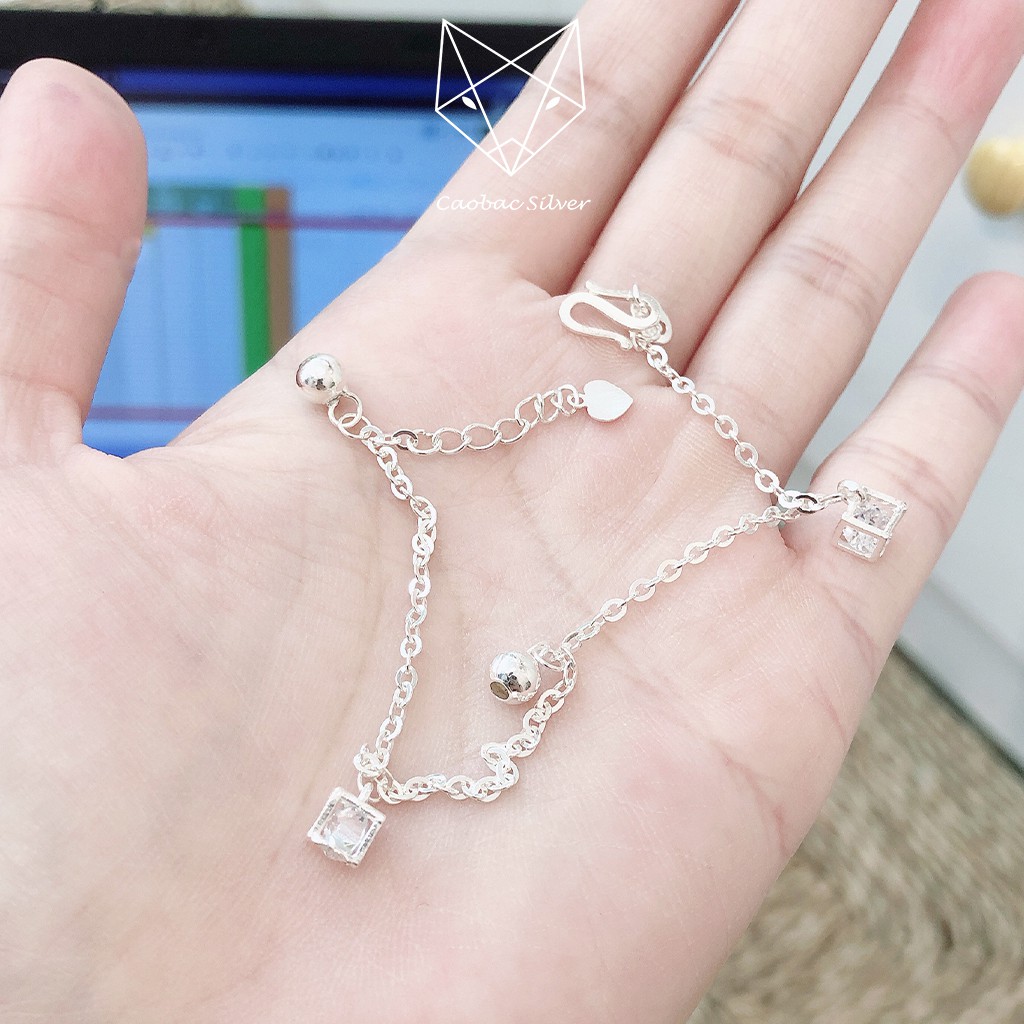 Vòng Tay Lắc Chân Bạc Nữ CaoBac Silver S925 Thiết Kế Ô Lập Phương Chuông Bi Độc Đáo Cá Tính Cho Bạn Gái
