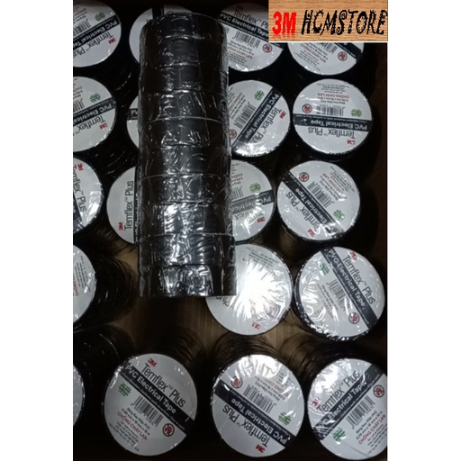 COMBO 500 cuộn 3M TEMFLEX PLUS PVC - 19mm dài 18met - BĂNG KEO ĐIỆN CHỐNG CHÁY -  DÙNG CHO MẠCH ĐIỆN GIA ĐÌNH màu đen