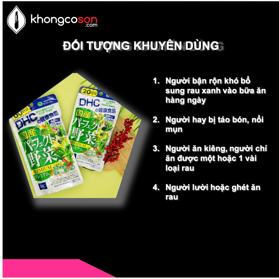 Viên Rau Củ DHC Viên Uống Tổng Hợp Giảm Táo Bón Giảm Nóng Trong Perfect Vegetable Premium Japanese Harvest - Khongcoson