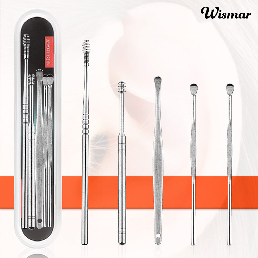 Set 5 Que Lấy Ráy Tai Nhiều Hình Dạng Bằng Thép Không Gỉ Kèm Hộp Đựng