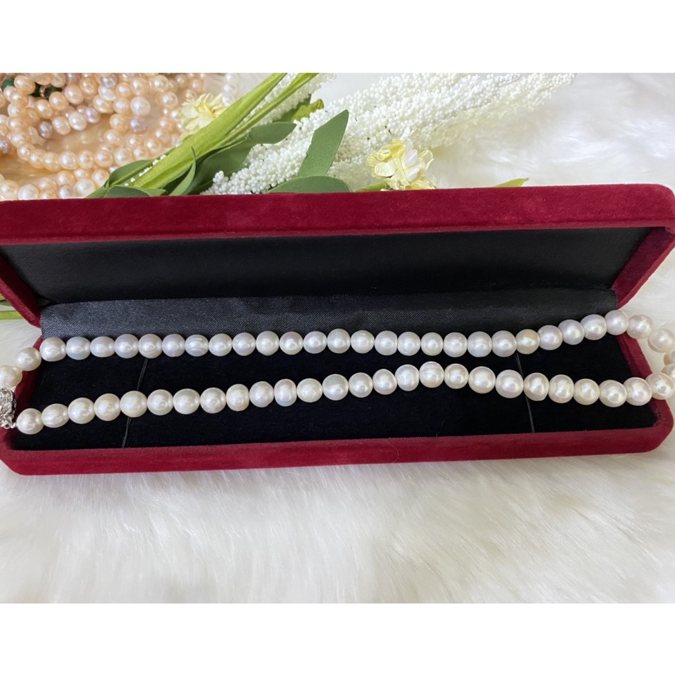 Vòng cổ trang sức trai thật tự nhiên nuôi nước ngọt 10li màu trắng hạt tuyển