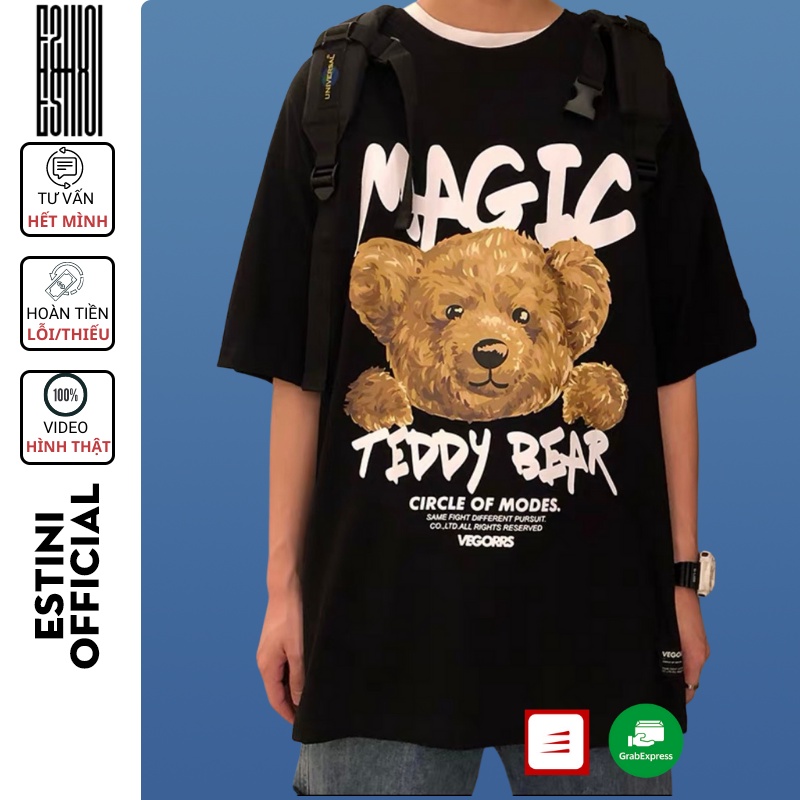 Áo thun tay lỡ form rộng ESTINI áo thun Unisex nữ nam chất cotton vải dày Gấu TEDDY
