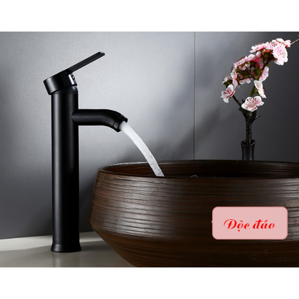 Vòi lavabo nóng lạnh tròn - màu đen dùng cho lavabo đặt bàn