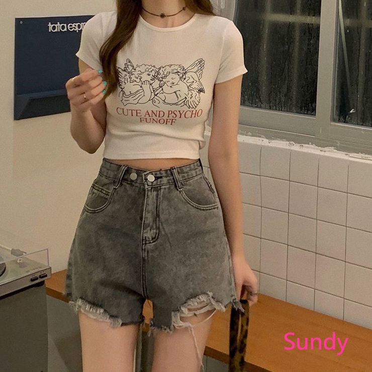 Quần Short Denim Lưng Cao Thời Trang Mùa Hè Có Size Lớn Dành Cho Nữ