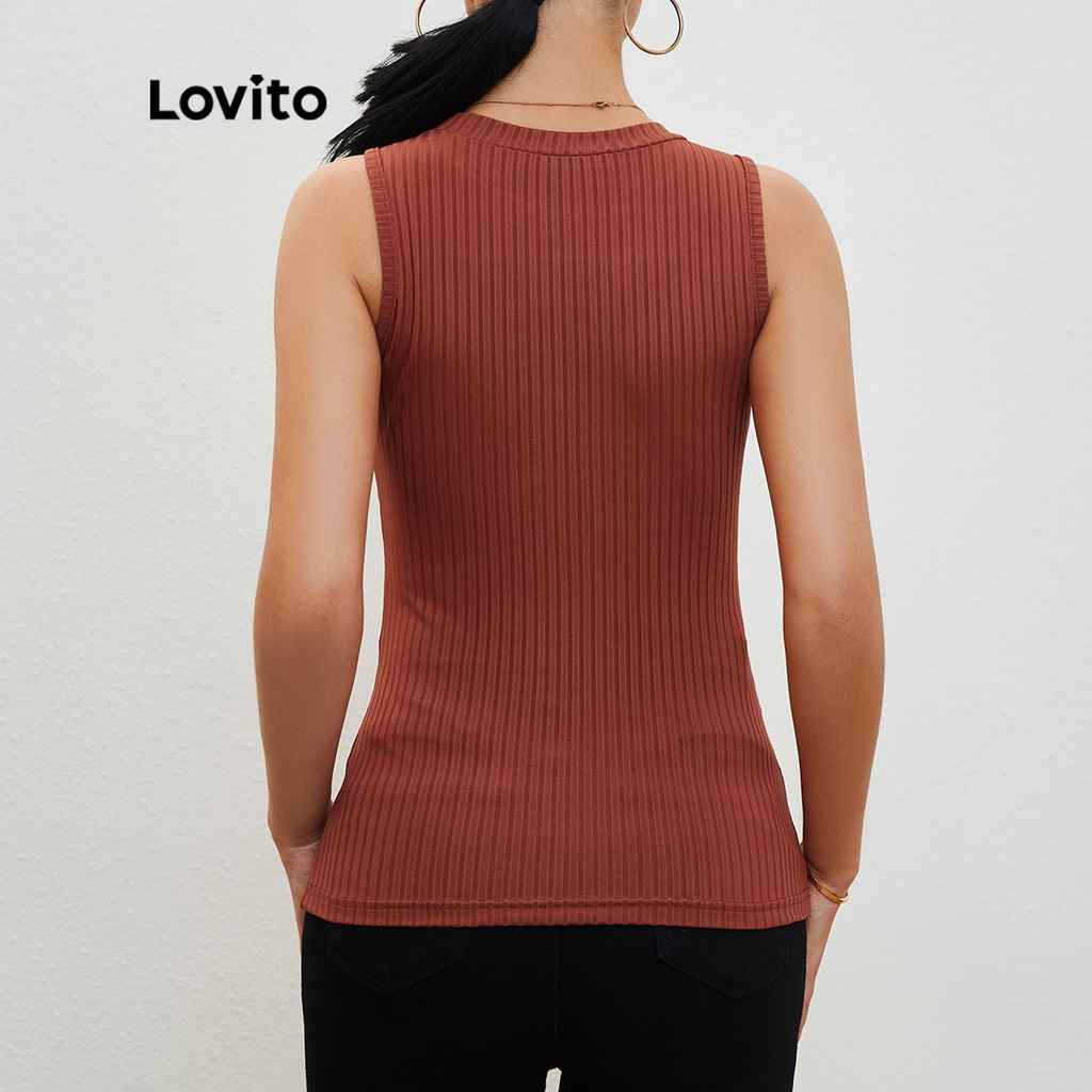 Lovito Cổ áo đứng trơn không tay vừa phải Áo khoác cơ bản L20D173 (Nâu gỉ)