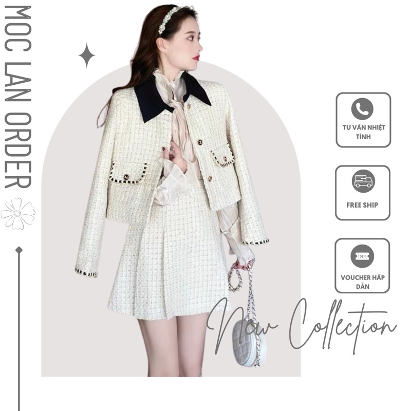 (Mộc Lan ORDER) set dạ tweed tiểu thư oder /áo khoác mùa đông hàng quảng châu loại đẹp