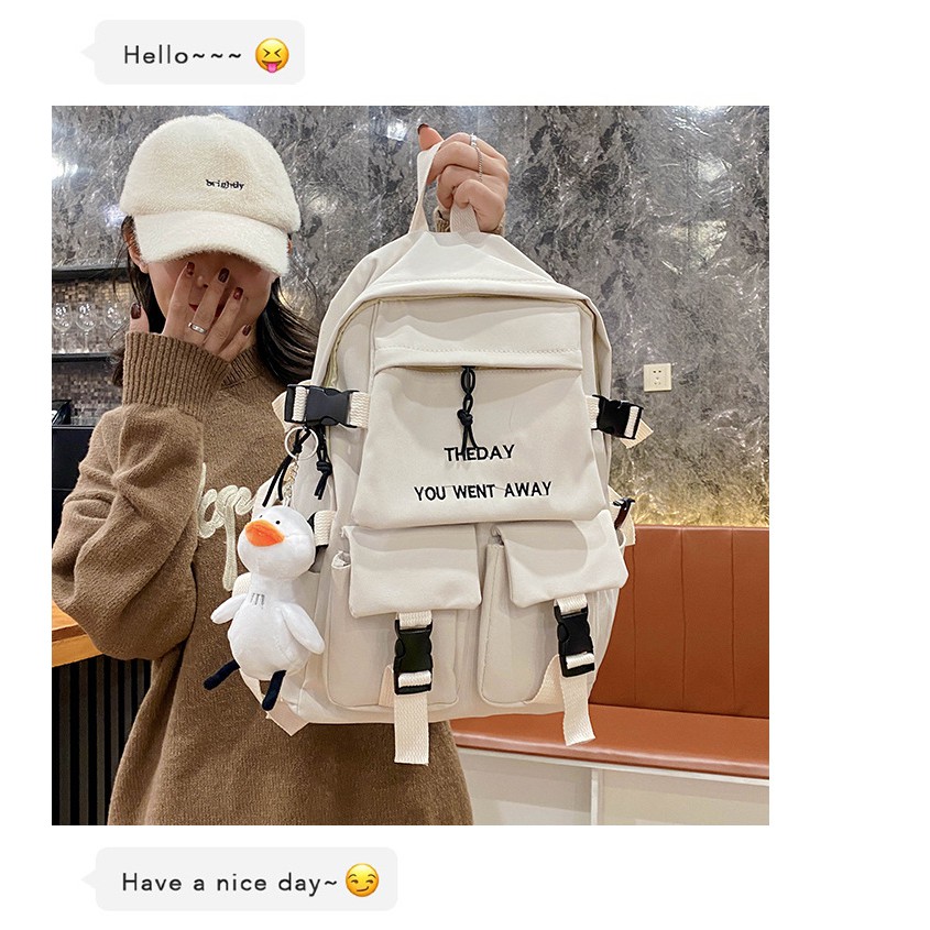 Balo đi học nữ thời trang Balo ulzzang học sinh CHỮ THE DAY Hàn Quốc cao cấp chống nước bán kèm gấu bông BLHS4