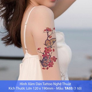 Hình Xăm Dán Tattoo Cao Cấp Hình Bướm Hoa Lớn 12x19cm - Mẫu TA03
