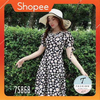 🎎𝐓𝐞̂́𝐭 𝟐𝟎𝟐𝟏🎎 Đầm suông họa tiết hoa cúc - cổ ren dáng dài vải lụa mềm, Váy hoa cúc mẫu siêu hot của năm 2020