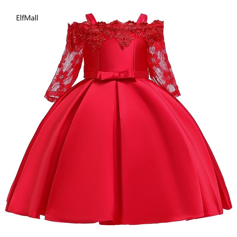 Kids Girls Satin Elegent Lace Shoulderless Dresses Party Clothing 3-10 Years