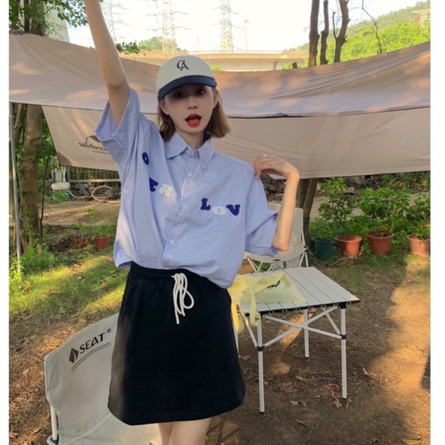 Áo Thun Nữ Ngắn Tay Sọc Ngang Thời Trang Hàn Quốc