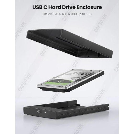 Hộp đựng ổ cứng 2.5 USB Type-C 3.1 Gen2 Cao cấp Ugreen 80556 (Support SSD/HDD 10TB)