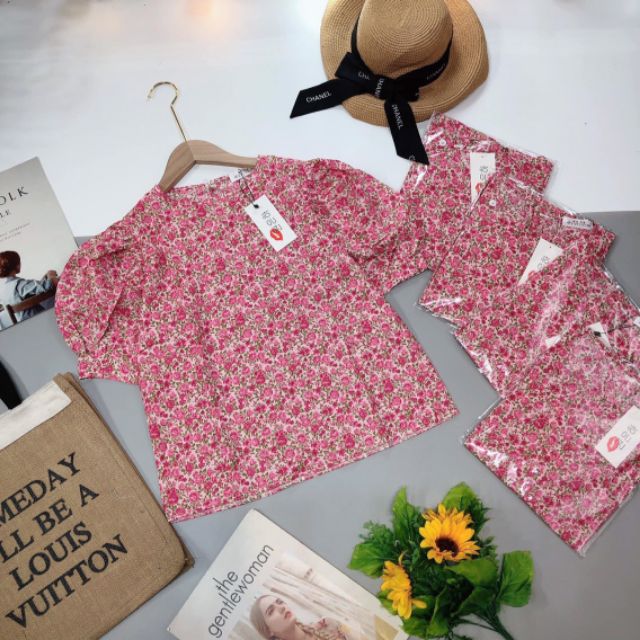 Áo hoa nhí vàng vải thô lụa QC