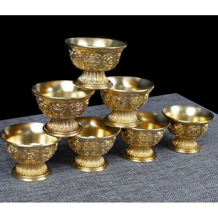 Set 7 chén cúng dường nước bằng đồng - Pháp khí Mật tông - Phật giáo Tây Tạng
