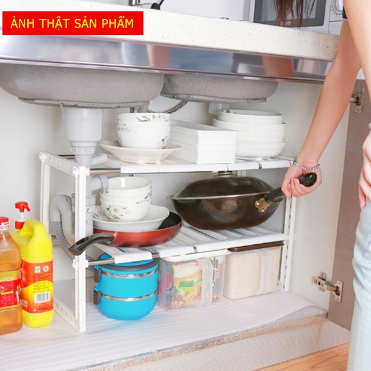 Kệ Gầm Bếp 2 Tầng Đa Năng Tiết Kiệm Không Gian Bếp, Điều Chỉnh Chiều Ngang Phù Hợp MKS046