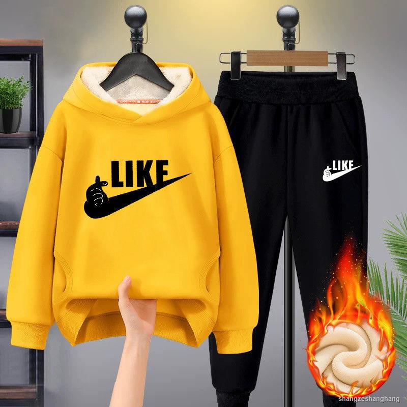 Bộ đồ thời trang cho bé✇❖Áo hoodie lót nhung giữ ấm Plus Size cho bé trai từ 10 tuổi