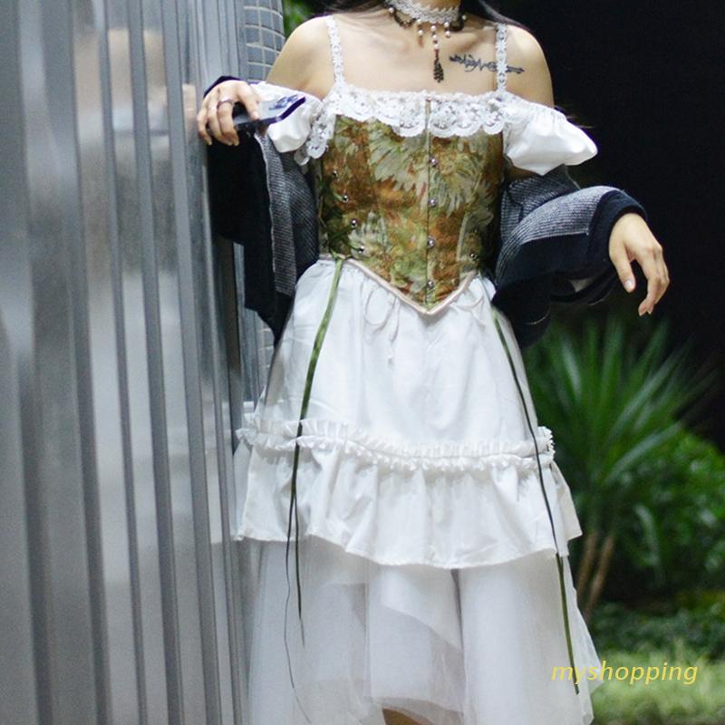 Áo Nịt Ngực Corset Thắt Dây Họa Tiết Hoa Cho Nữ