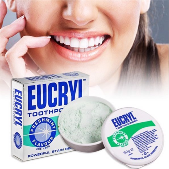 Bột &amp; Kem Đánh Răng Tẩy Trắng Eucryl Toothpowder 50g