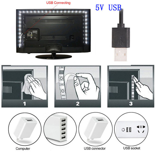 Dây đèn LED DC5V USB SMD3528 1m 2m 3m 4m 5m có công tắc dùng trang trí nền TV phòng ngủ