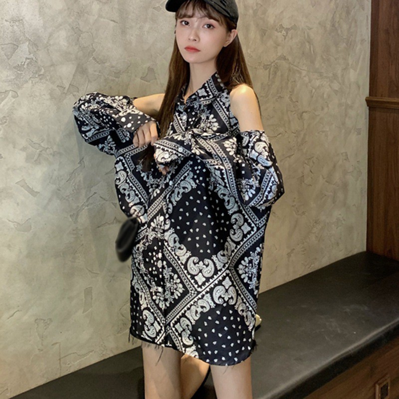 Áo Sơ Mi Tay Dài Phối Nút Thiết Kế Trễ Vai Quyến Rũ Gợi Cảm