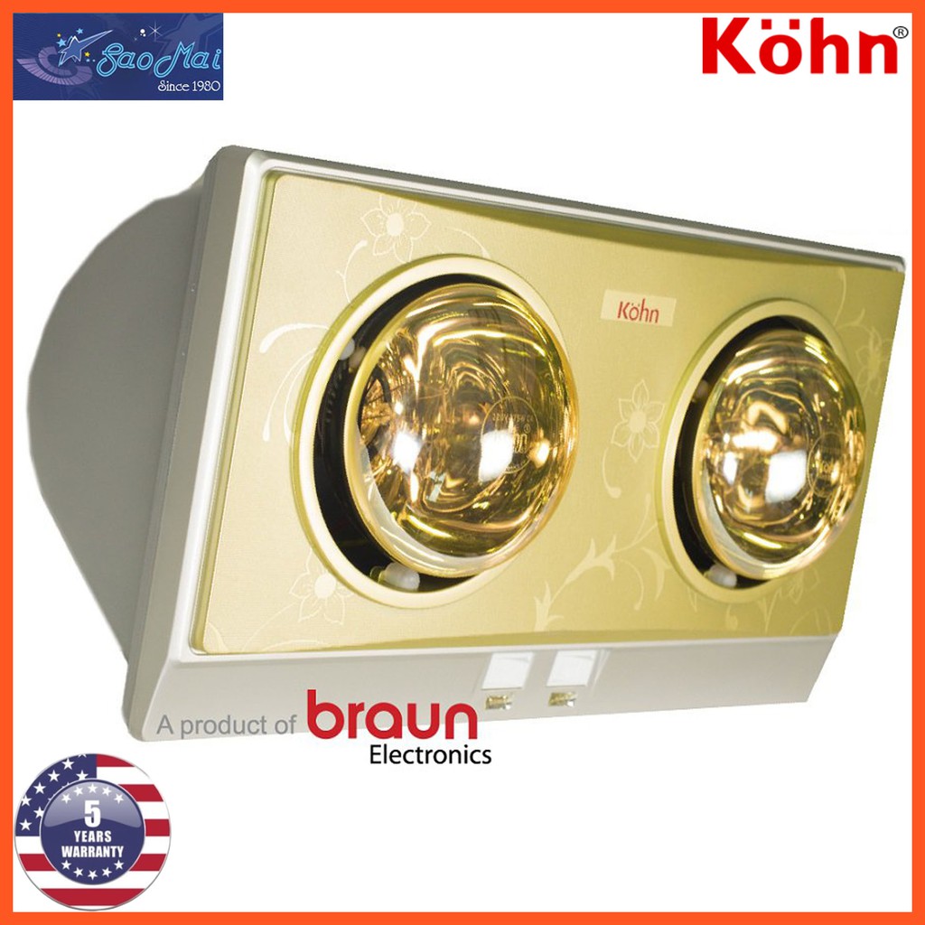 Bảo hành chính hãng - Đèn sưởi nhà tắm 2 bóng Braun Kohn Plus KP02G