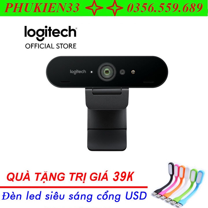 Webcam Học trực tuyến, Live Stream Học Online Logitech C1000e BRIO 4K Ultra HD - Tặng kèm Đèn led USB siêu sáng