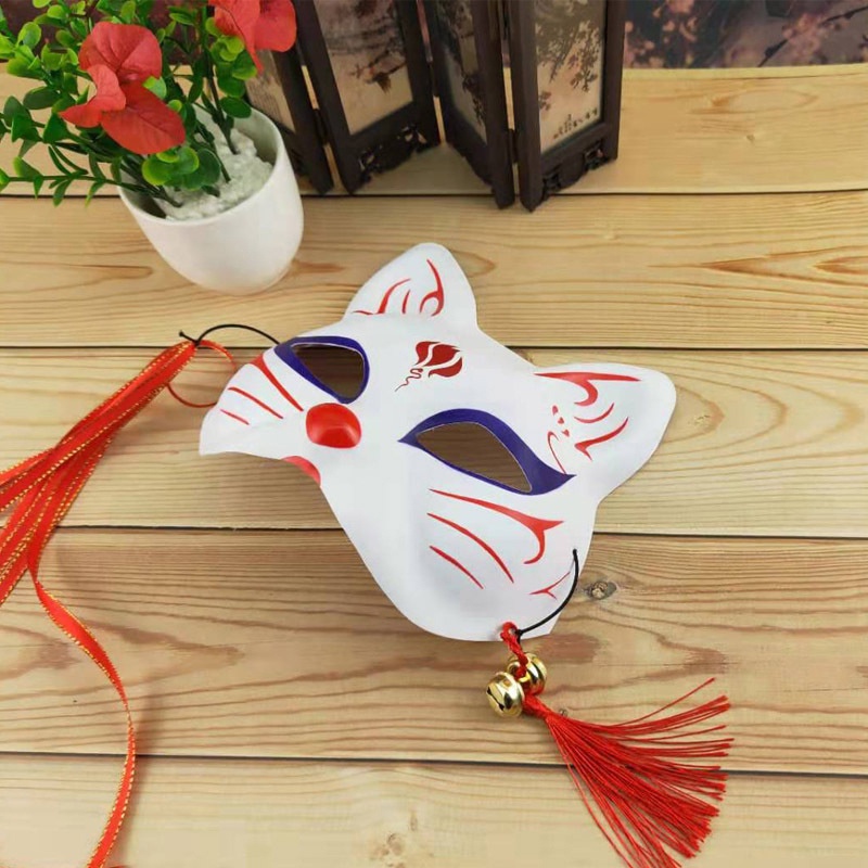 Mặt Nạ Nửa Mặt Hóa Trang Halloween Hình Cáo Vẽ Tay Phong Cách Nhật Bản