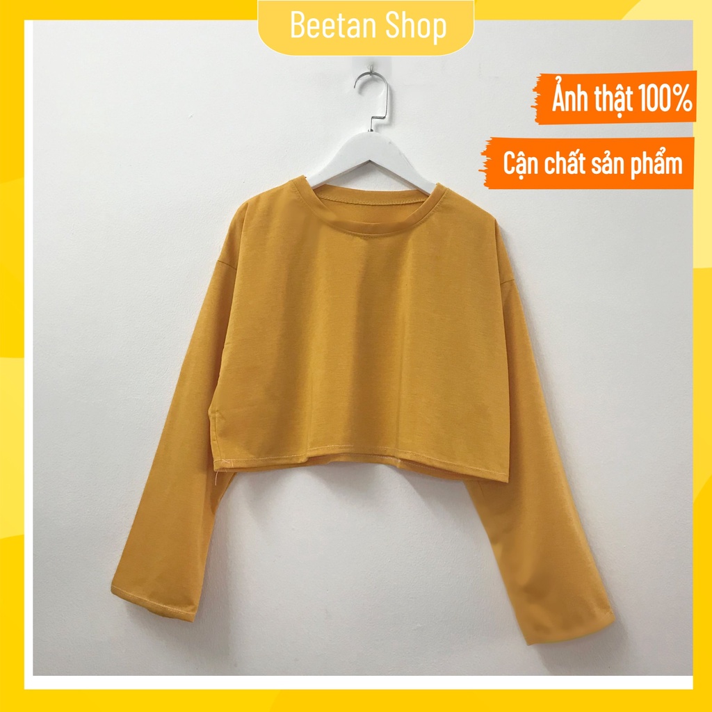 Áo crotop nữ dài tay form rộng trơn basic dưới 60kg