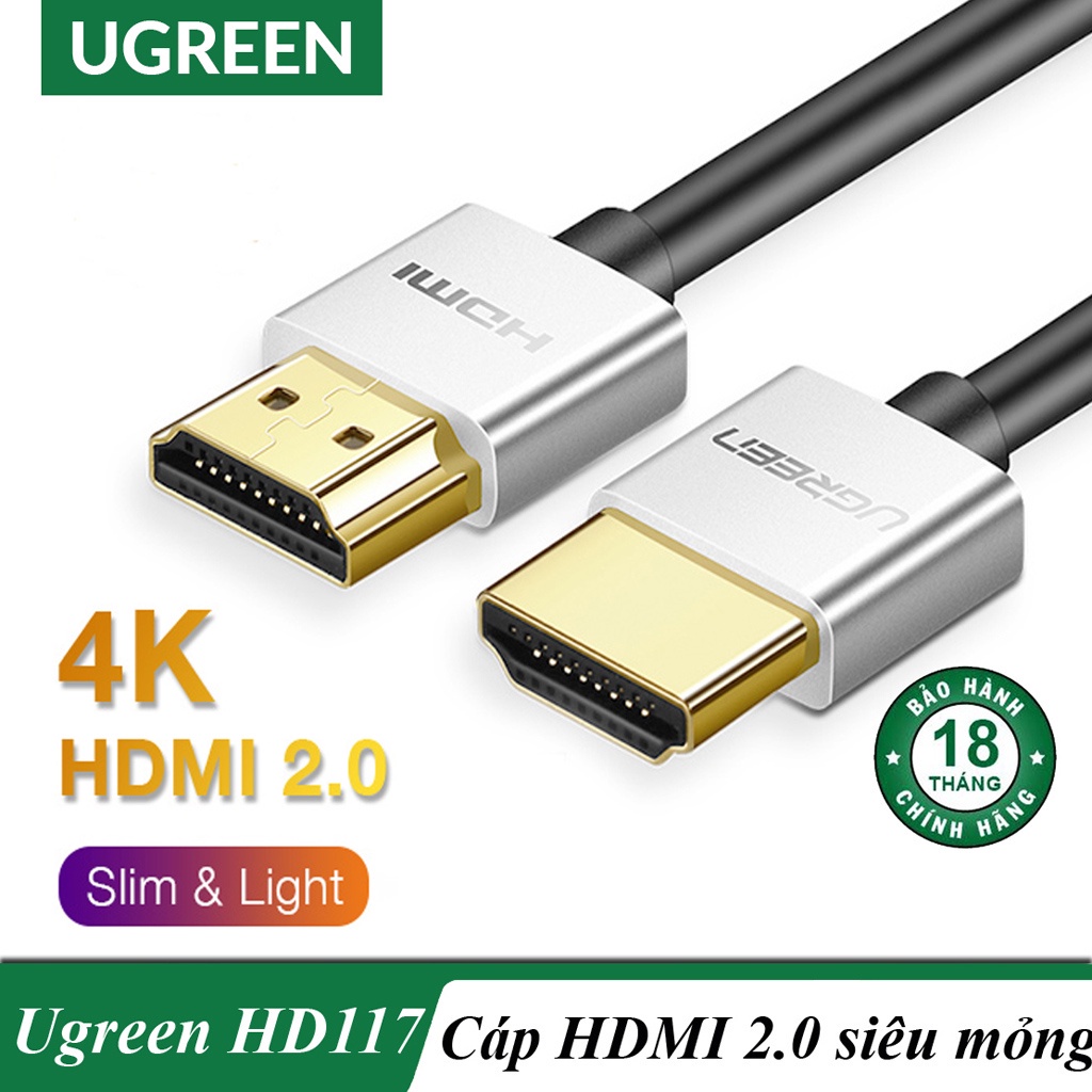 Dây HDMI 2.0 siêu mỏng  hỗ trợ 4K, 3D Chính hãng Ugreen HD117